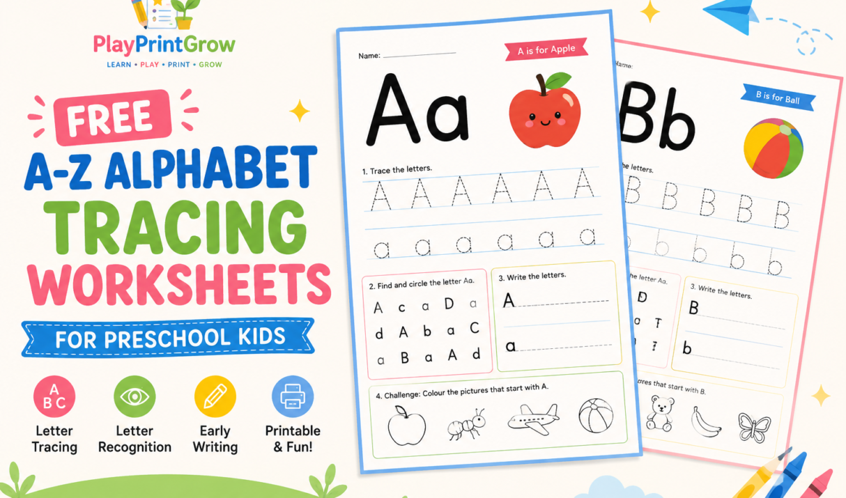 Free Alphabet Tracing Worksheets A-Z for Preschool Kids