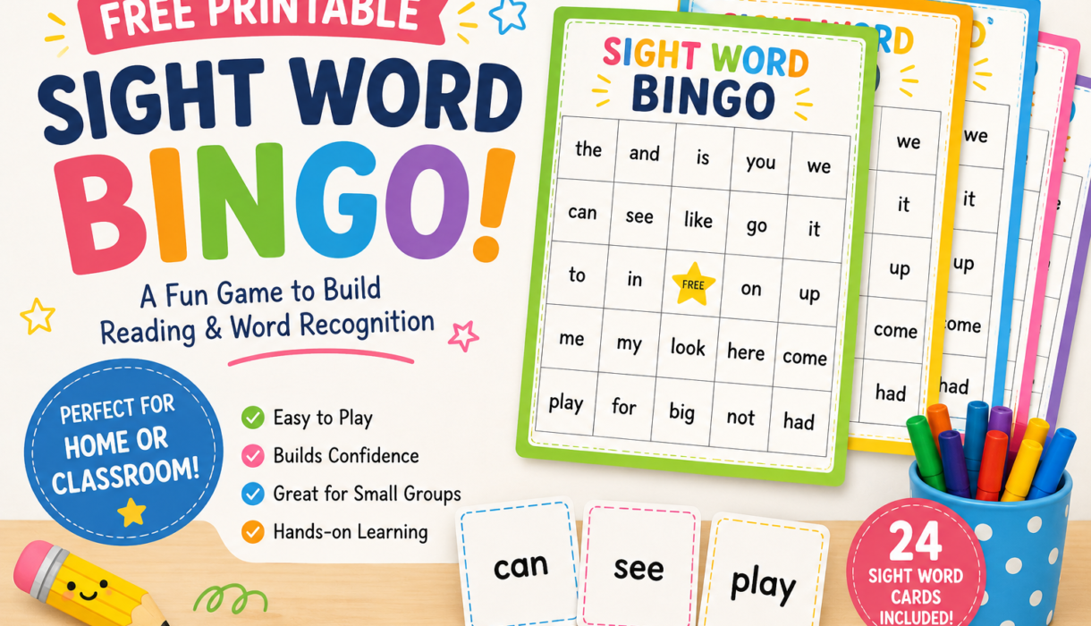Free Sight Word Bingo Printable Game for Kids.