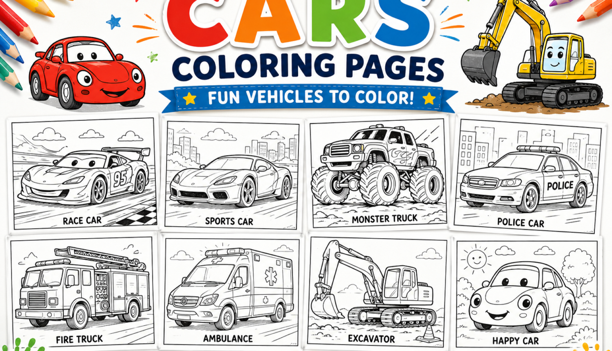 Colorful Cars Coloring Pages Pack
