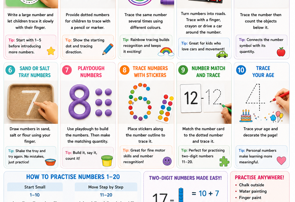 Easy Number Tracing Activities 1–20 for Kids