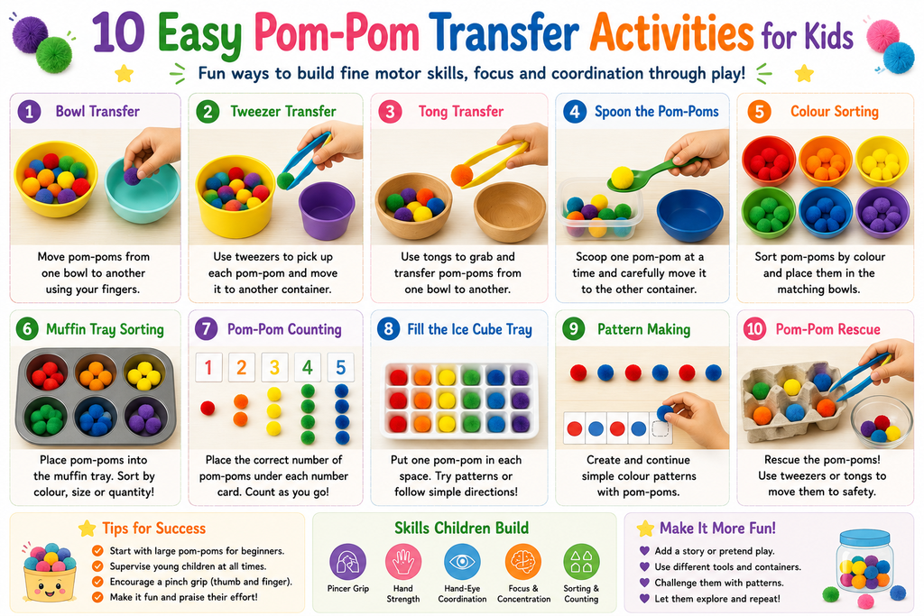10 Easy Pom-Pom Transfer Activities for Kids